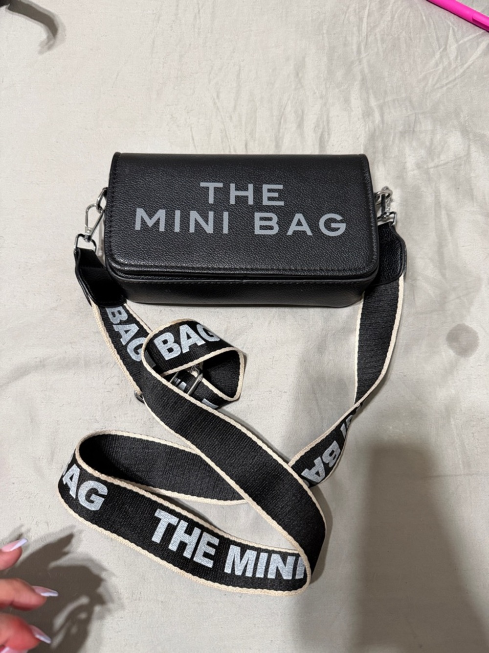 Black 'The Mini Bag' Crossbody with Branded Strap